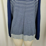 Liz Claiborne Diagonal Striped Knit Asymmetrical Hi Lo Sweater Womens L Blue