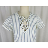 Madewell Harbor Lace up Shift Dress Ivory Blue Pinstriped Striped Womens 2XS XXS