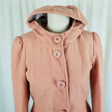 Sybilla Vegan Wool Hooded Skater Fit & Flare Puff Sleeves Coat Peacoat Womens M