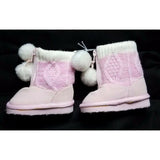 Ruby Pink Faux Shearling Knit Toddler Girls Baby Booties Boots Shoes Pom Poms 2