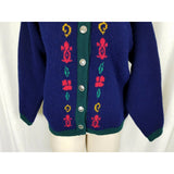 Pitlochry Scotland Wool Knit Floral Pewter Buttons Cardigan Sweater Womens M L