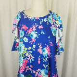 Floral Baby Doll Twirl Ruffles Sleeves Mini Tunic Dress Womens 2XL Stretch Blue