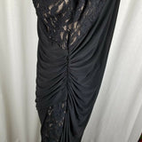 Black Side Ruched Stretch Faux Wrap Maxi Dress Lace Accents Womens 2X Plus Size