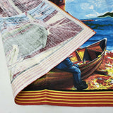 VINTAGE Cotal Middle Eastern Boats Flour Sack Linen Tea Towel or Wall Hanging