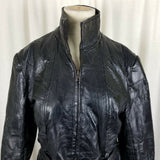 Navarree Leather Black Belted Patchwork Piecework Coat Jacket Womens L High Neck