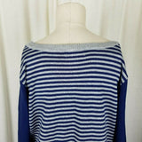 Liz Claiborne Diagonal Striped Knit Asymmetrical Hi Lo Sweater Womens L Blue