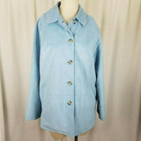 London Fog All Weather Suede Jacket Coat Womens M Powder Blue Faux Vegan Vintage