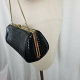 VINTAGE 60s Faux Alligator Snakeskin Leather Hard Case Pillbox Purse Handbag Bag