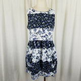 TopShop Floral Wide Striped Mini Short Dress Womens 6 Blue & White Prairie Twirl