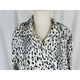Style Exchange Satin Animal Leopard Cheetah Print Tunic Blouse Top Womens L 80s