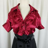 Roulette Colorblock Double Breasted Belted Mini Satin Coat Dress Womens 10 Goth