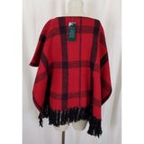 LRL Ralph Lauren Red Buffalo Plaid Wool Woven Cape Stadium Blanket Womens S M