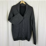 Mens Wearhouse Shawl Collar Sweater Mens M L Cardigan Patch Elbows Knit Charcoal