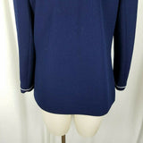 Butte Knit Polyester Blazer Jacket Vintage MCM Womens M Navy Blue White Piping