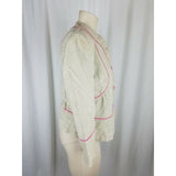 Sigrid Olsen Woven Tan Linen Cotton Pink Piped Button Up Jacket Blazer Womens 8