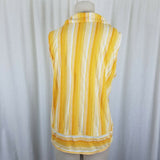 Rain Striped Sleeveless Button Up Tie Knot Waist Top Tunic Blouse Womens L White