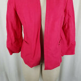 Talbots Linen Open Front Swing Blazer Jacket Womens 8 3/4 Sleeves Bright Pink