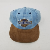 Vintage Harley Davidson Motorcycles Denim Suede Leather Baseball Hat Cap Mens
