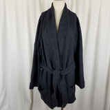 Vintage LL BEAN Oversized Lapel 100% Wool Wrap Coat Jacket Womens L XL Shawl Tie
