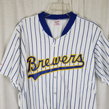 Vintage Milwaukee Brewers Rawlings Pinstriped Baseball Jersey Mens XL USA 50/50