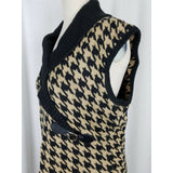 Calvin Klein Large Houndstooth Check Knit Sweater Dress Women L Shawl Collar Tan