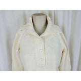 Liz Claiborne Henley Knit Sweater Cotton Shawl Collar Funnel Neck Womens M Cream