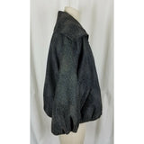 Due Per Due Animal Print Puff Sleeves Wide Collar Black Blazer Jacket Womens L