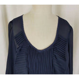 Nanette Lepore Navy Blue Ruffled Pleated Sheer Poet Tunic Blouse Womens 6 USA