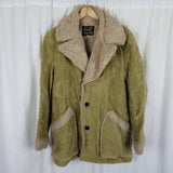 Sears Sportswear Vegan Faux Shearling Suede Western Peacoat Car Coat Mens 40 Tan