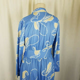 Vintage 70s Hal Ferman Long Maxi Hawaiian Paisley House Dress Womens 16 NOS Blue