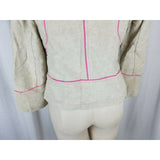 Sigrid Olsen Woven Tan Linen Cotton Pink Piped Button Up Jacket Blazer Womens 8