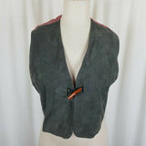 Vintage Jordache Leather Wood Toggle Front Vest Womens S M Satin Back Waistcoat