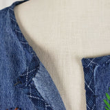 Serengeti Open Front Embroidered Paisley Denim Blue Jean Wrap Jacket Womens L