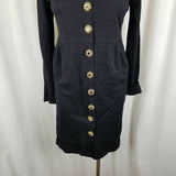 Vintage Santana Double Knit Sweater Coat Dress Womens S M Gold Buttons Front