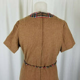 Margaret Smith Vintage Woven Plaid Wool Tweed Mod Dress Womens 12 Brown 1950s