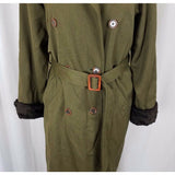 Liz Claiborne Lizsport Worsted Wool Faux Fur Long Maxi Trench Coat Womens PM