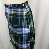 Vintage Wool Tartan Scotch Plaid Kilt Wrap Skirt Womens S Green Blue Safety Pin