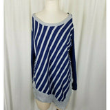 Liz Claiborne Diagonal Striped Knit Asymmetrical Hi Lo Sweater Womens L Blue