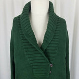 LRL Ralph Lauren Shawl Collar Henley Cotton Knit Sweater Womens L Dark Green