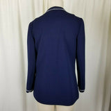 Butte Knit Polyester Blazer Jacket Vintage MCM Womens M Navy Blue White Piping