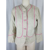 Sigrid Olsen Woven Tan Linen Cotton Pink Piped Button Up Jacket Blazer Womens 8