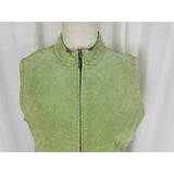 Catherine Stewart Quilted Lime Green Washable Suede Leather Zip Up Vest Womens L