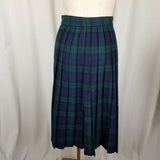 Nine to Five Wool Tartan Plaid Pleated Pinned Wrap Kilt Skirt Womens 7 Vintage