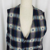 Vintage American Blue Southwestern Aztec Tribal Plaid Vest Mens M Waistcoat