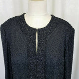 Laurence Kazar Heavily Beaded Black Silk Blazer Jacket Womens PL USA Formal