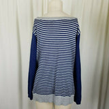 Liz Claiborne Diagonal Striped Knit Asymmetrical Hi Lo Sweater Womens L Blue