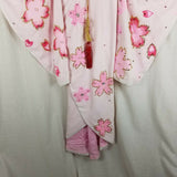 Furisode Kimono Japanese Vintage Geisha Dress Wedding Embroidered Pink Womens XS