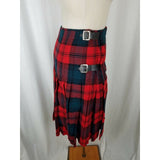Vintage Belted Wool Tartan Scotch Plaid Kilt Wrap Skirt Womens S Red Buckles