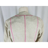 Sigrid Olsen Woven Tan Linen Cotton Pink Piped Button Up Jacket Blazer Womens 8