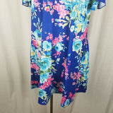 Floral Baby Doll Twirl Ruffles Sleeves Mini Tunic Dress Womens 2XL Stretch Blue